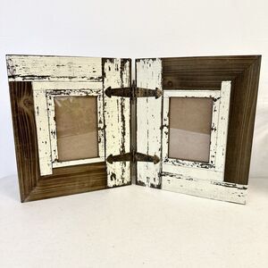 Distressed Wood Grain Bi-Fold Frame for 3.5"‎ x 5.5" Photo Holder 9.5”x11.5”